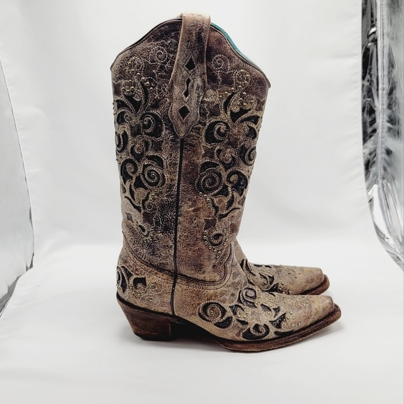 Corral Western women's boots color brown floral detail size 8.5 - Picture 7 of 10